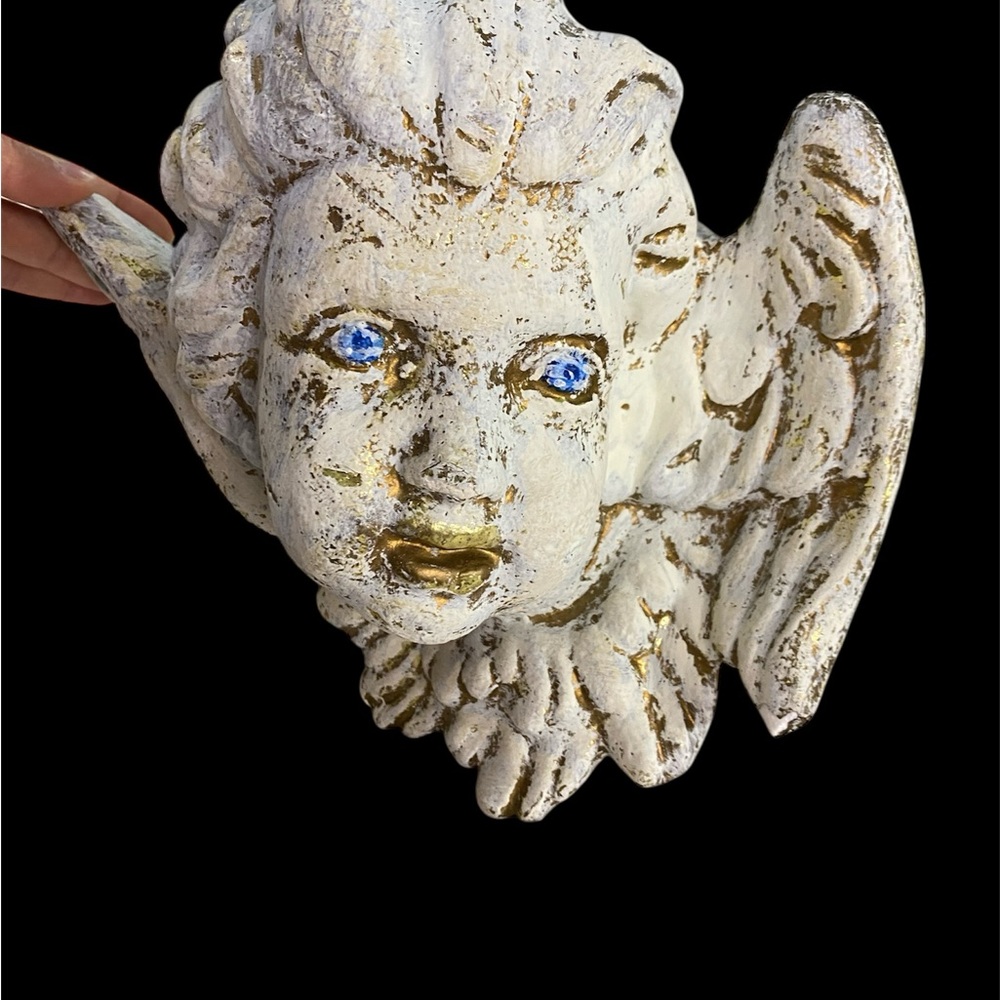 VTG 90s Cherub Angel Wall Plaque Winged Paper Clay Sculpture Victorian Baroque - Picture 7 of 16